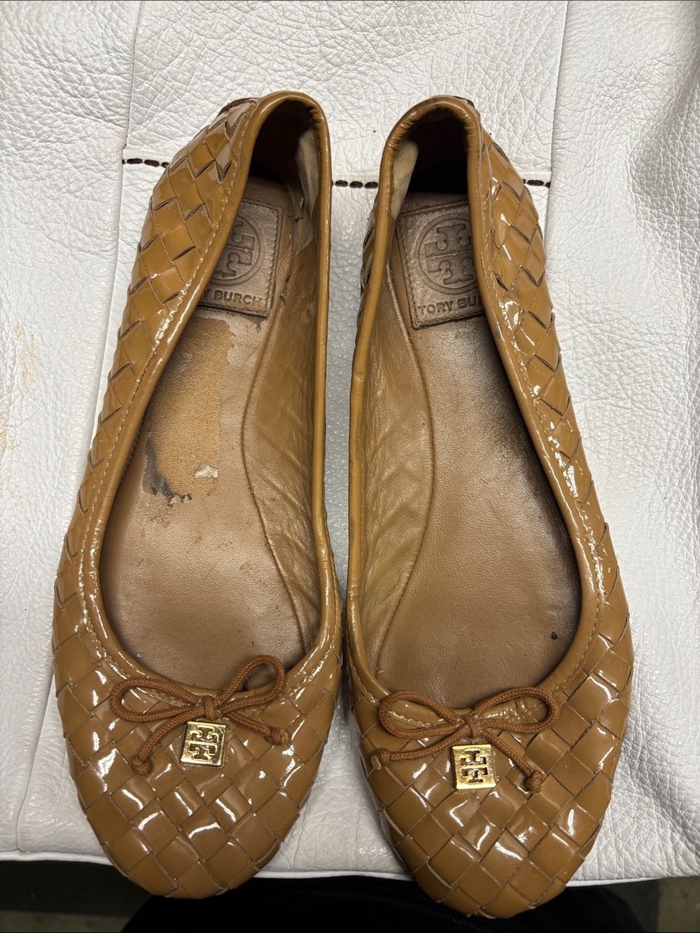 Tory Burch Caramel Woven Patent Leather Ballet Flats